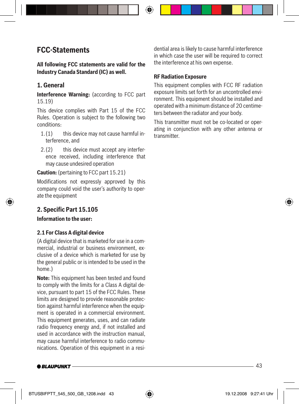 Fcc-statements | Blaupunkt 7 607 548 500 User Manual | Page 24 / 25
