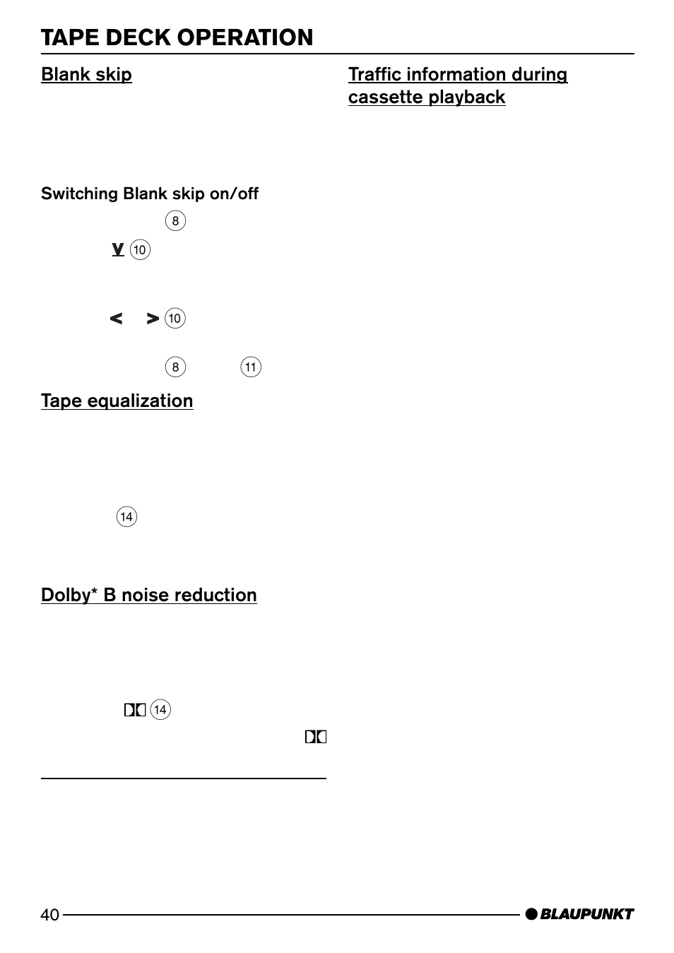 Tape deck operation | Blaupunkt Dsseldorf C50 User Manual | Page 18 / 26