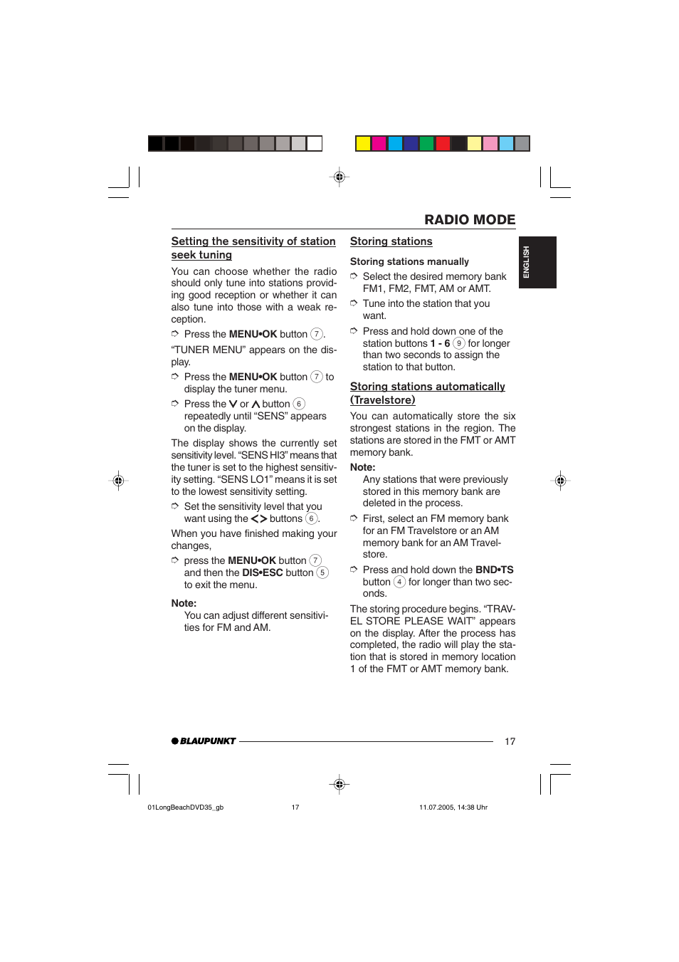 Radio mode | Blaupunkt LONG BEACH DVD35 User Manual | Page 17 / 65
