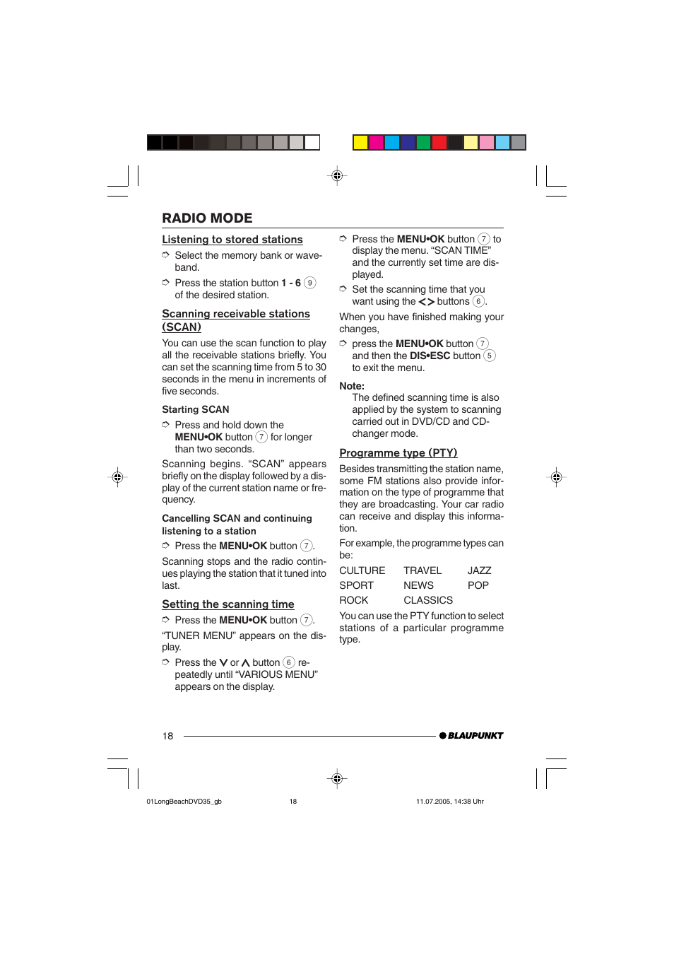 Radio mode | Blaupunkt LONG BEACH DVD35 User Manual | Page 18 / 65
