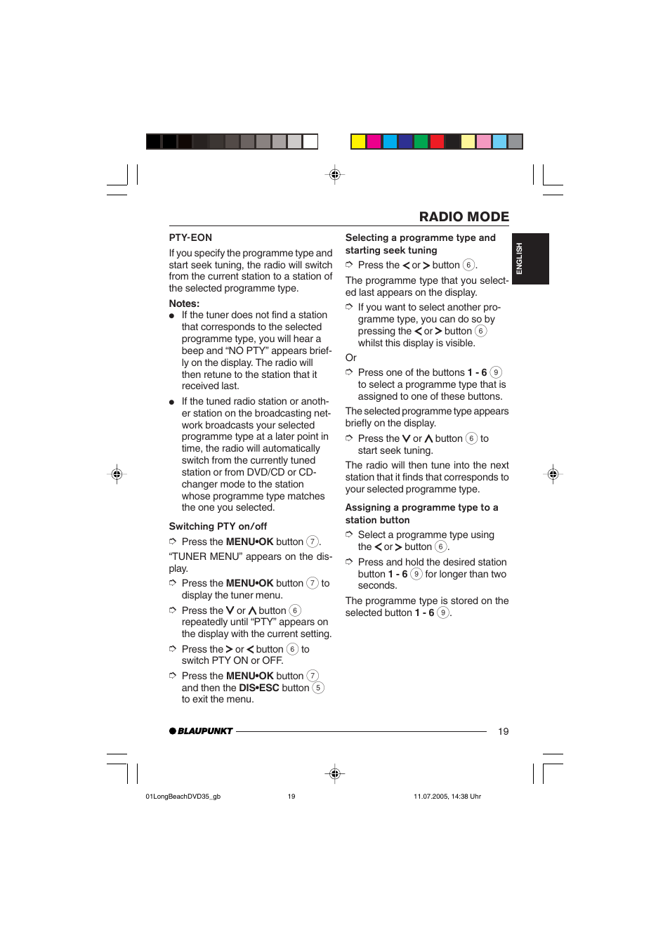 Radio mode | Blaupunkt LONG BEACH DVD35 User Manual | Page 19 / 65