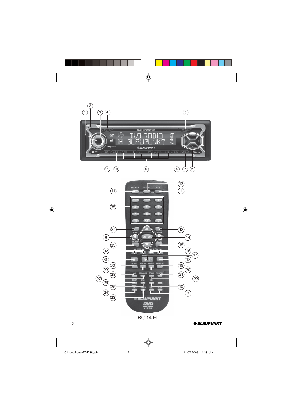 Rc 14 h | Blaupunkt LONG BEACH DVD35 User Manual | Page 2 / 65