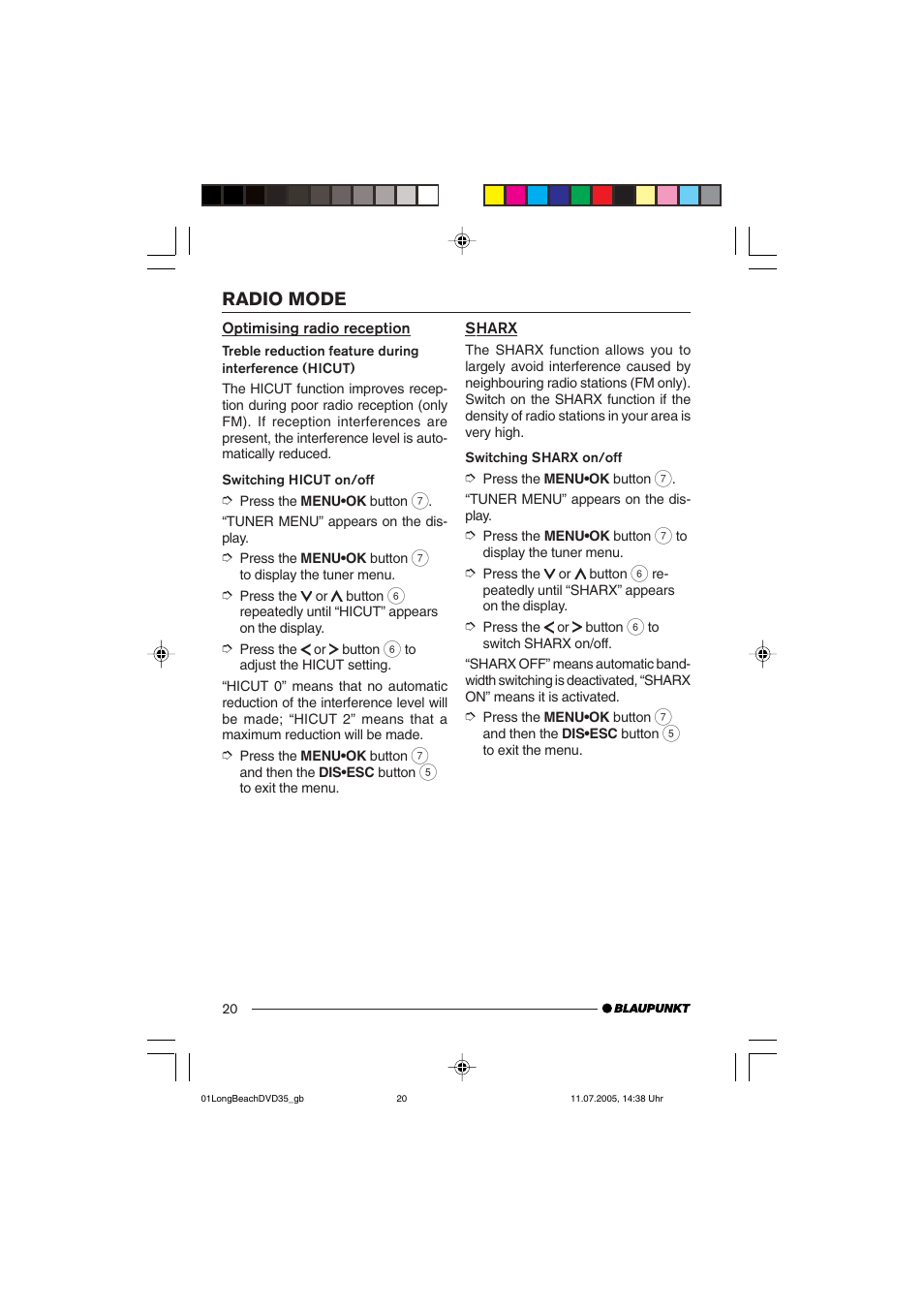 Radio mode | Blaupunkt LONG BEACH DVD35 User Manual | Page 20 / 65