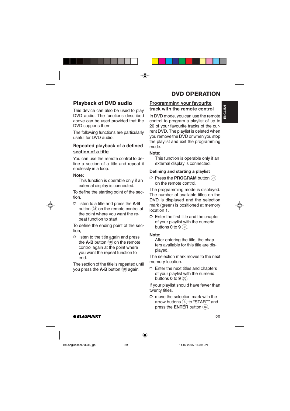 Dvd operation | Blaupunkt LONG BEACH DVD35 User Manual | Page 29 / 65