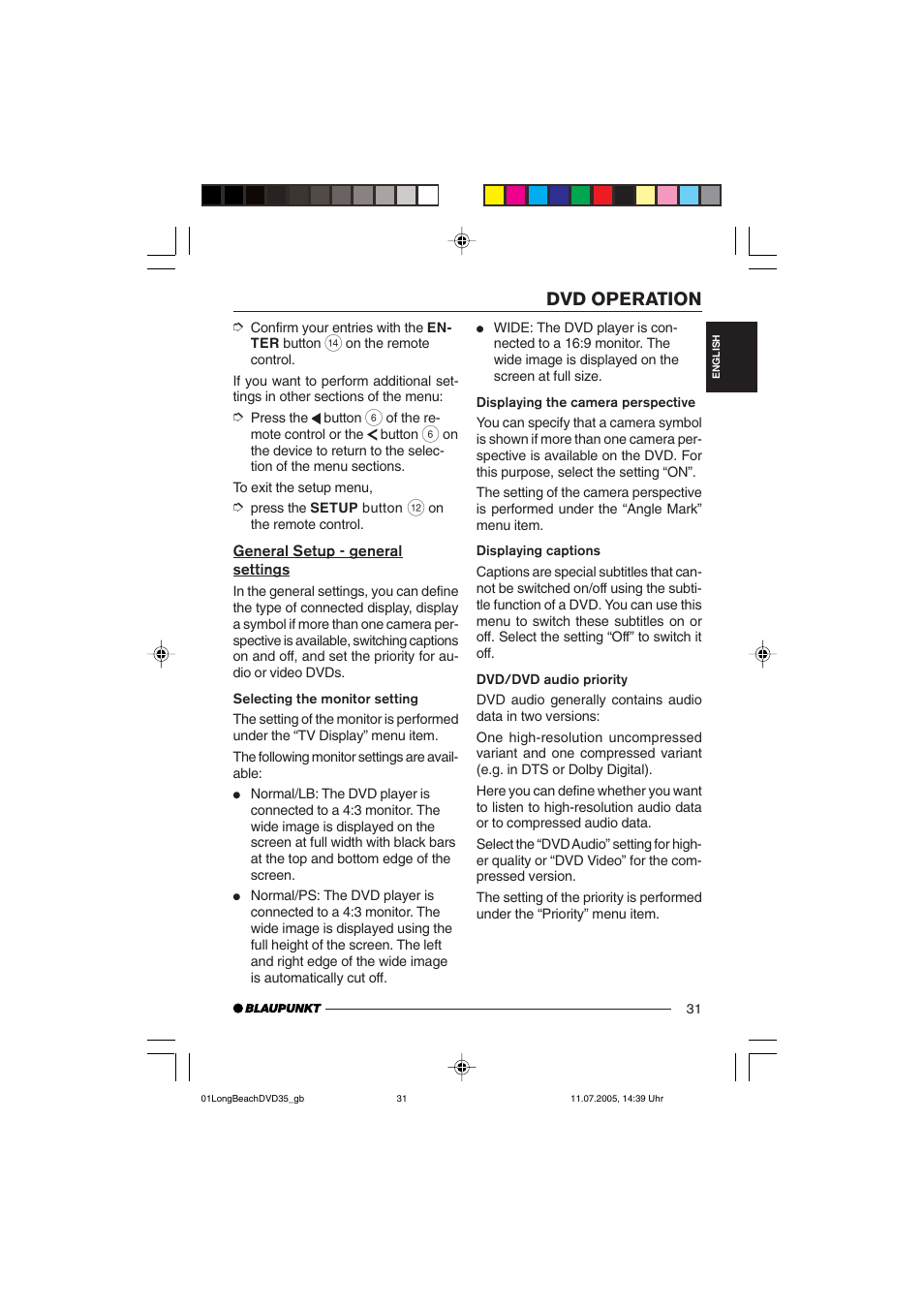 Dvd operation | Blaupunkt LONG BEACH DVD35 User Manual | Page 31 / 65