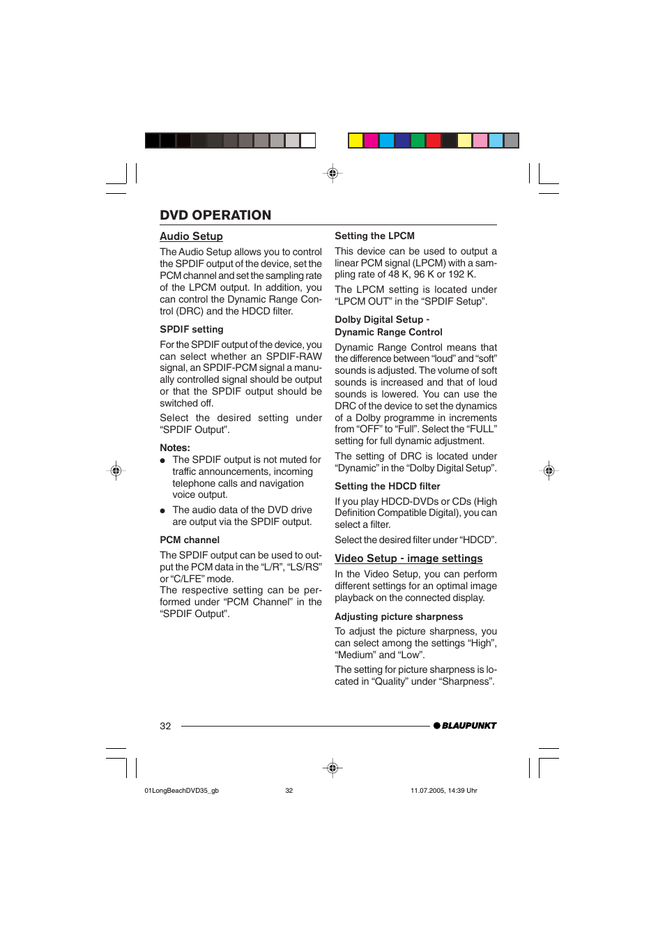 Dvd operation | Blaupunkt LONG BEACH DVD35 User Manual | Page 32 / 65