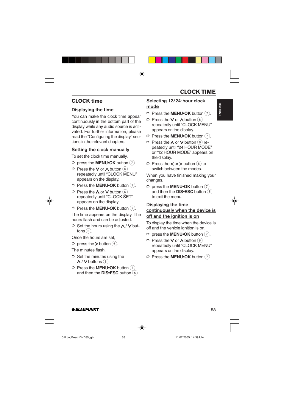 Clock time | Blaupunkt LONG BEACH DVD35 User Manual | Page 53 / 65