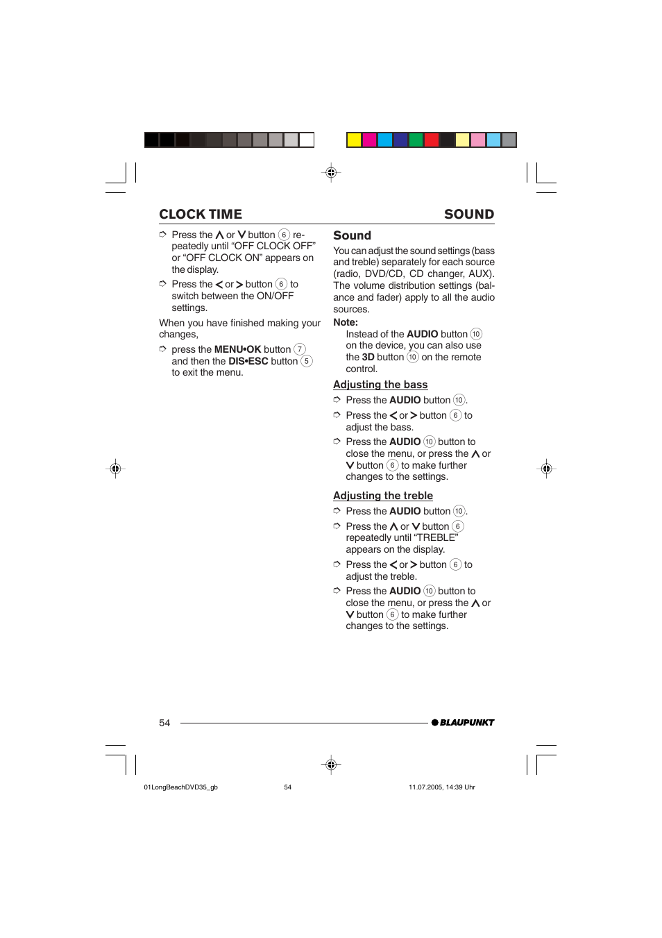 Clock time sound | Blaupunkt LONG BEACH DVD35 User Manual | Page 54 / 65