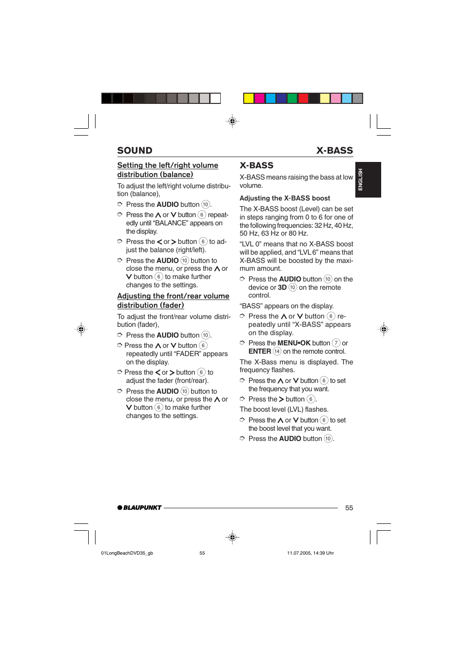 X-bass sound | Blaupunkt LONG BEACH DVD35 User Manual | Page 55 / 65