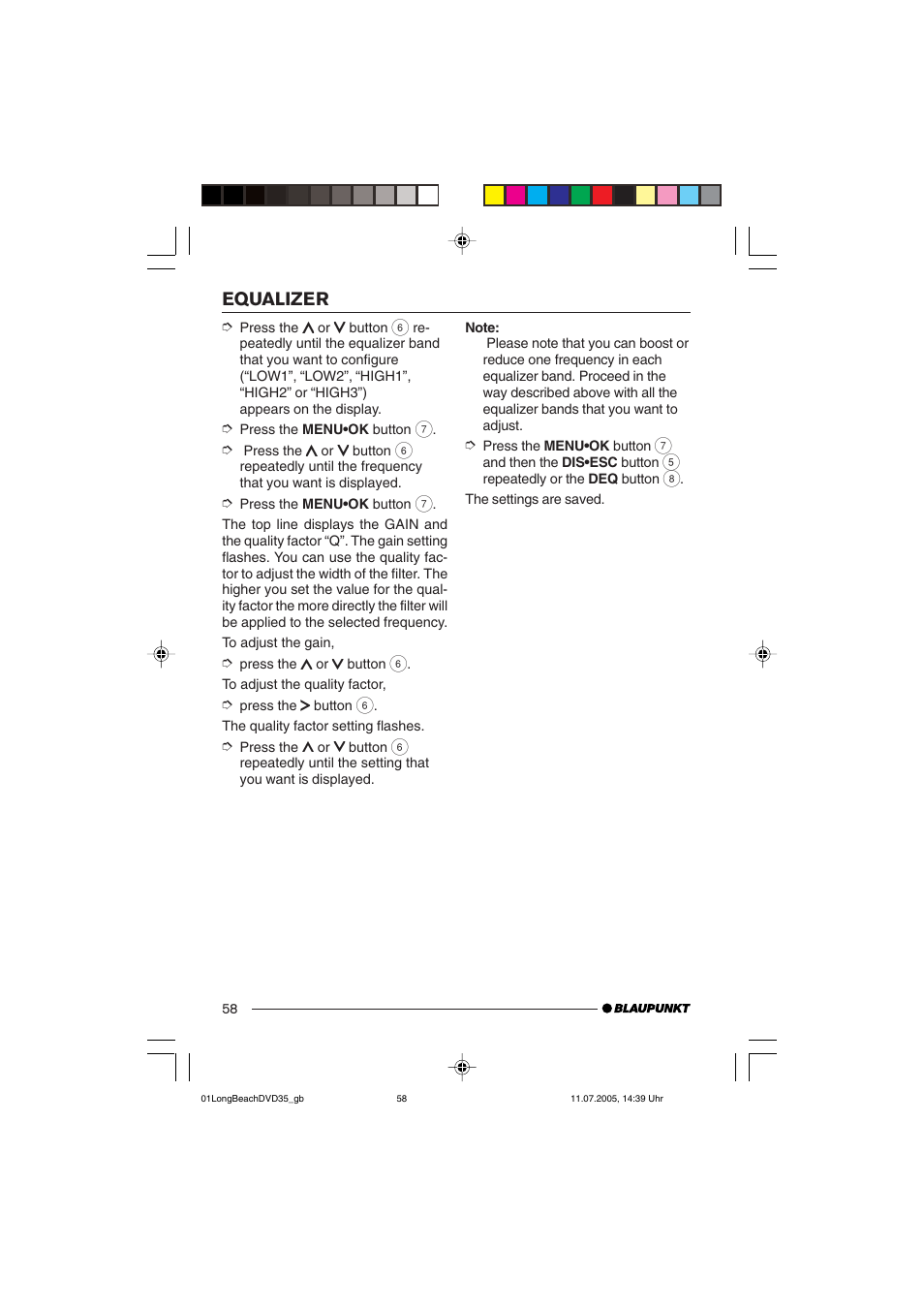 Equalizer | Blaupunkt LONG BEACH DVD35 User Manual | Page 58 / 65