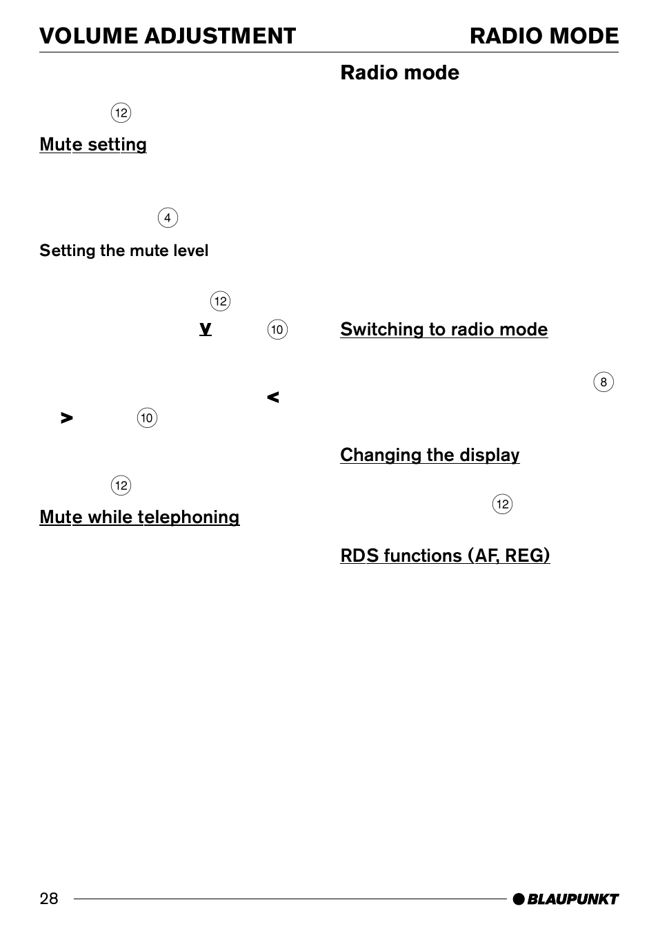 Volume adjustment radio mode, Radio mode | Blaupunkt ALICANTE CD30 User Manual | Page 9 / 21
