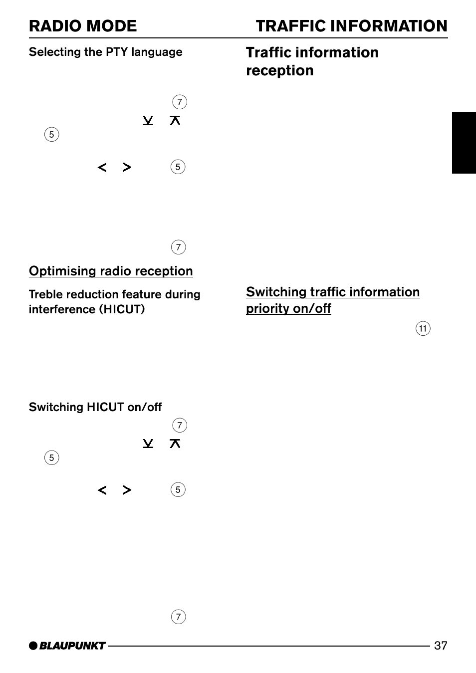 Radio mode traffic information, Traffic information reception, Optimising radio reception | Switching traffic information priority on/off | Blaupunkt MINNESOTA DJ32 User Manual | Page 15 / 25