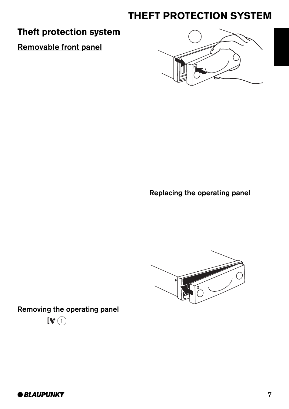 Theft protection system, Removable front panel | Blaupunkt SANTA MONICA CD30 User Manual | Page 7 / 19
