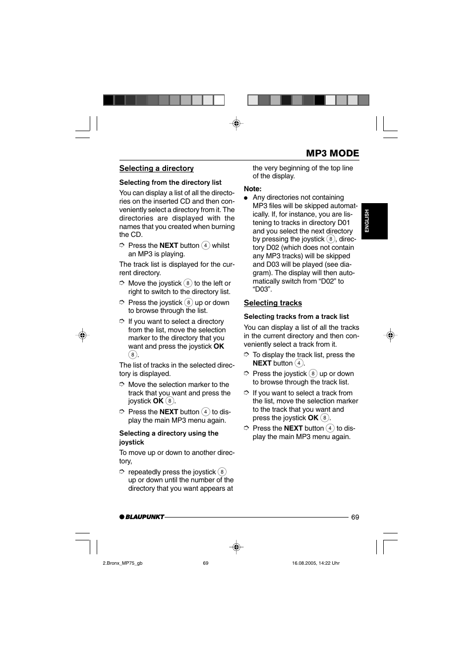 Mp3 mode | Blaupunkt BRONX MP75 User Manual | Page 28 / 46