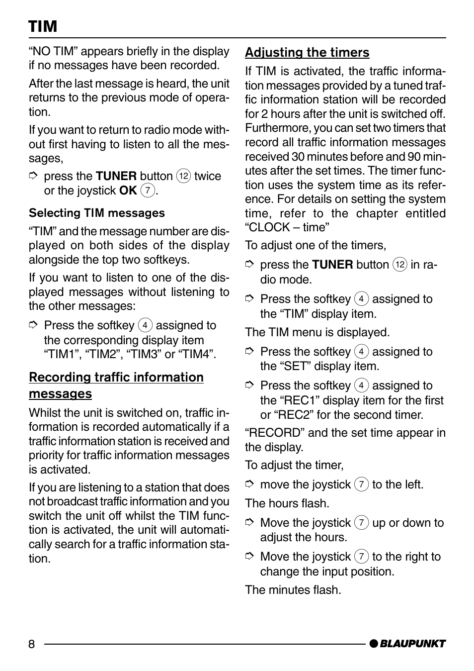 Recording traffic information messages, Adjusting the timers | Blaupunkt SAN FRANCISCO CD72 User Manual | Page 52 / 78