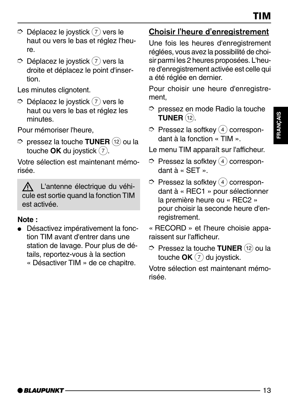 Choisir l'heure d'enregistrement | Blaupunkt SAN FRANCISCO CD72 User Manual | Page 57 / 78