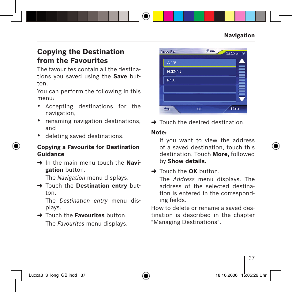 Copying the destination from the favourites | Blaupunkt TRAVELPILOT LUCCA 3.3 User Manual | Page 37 / 88