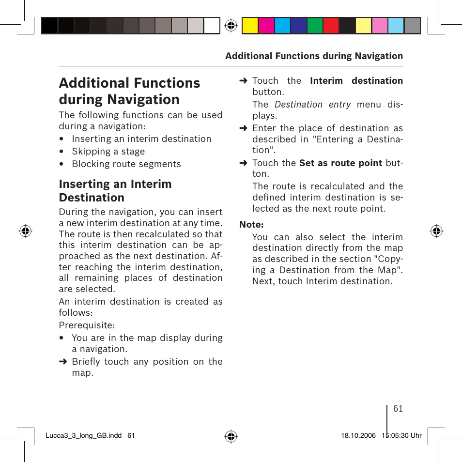 Additional functions during navigation | Blaupunkt TRAVELPILOT LUCCA 3.3 User Manual | Page 61 / 88