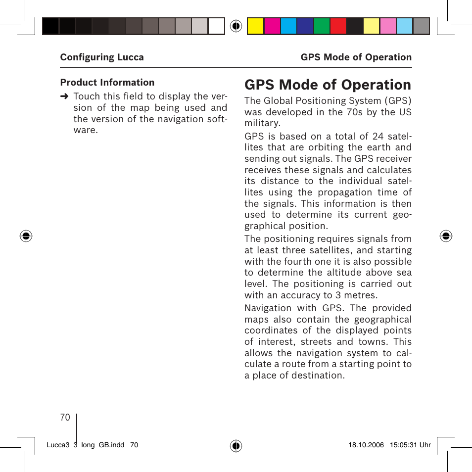 Gps mode of operation | Blaupunkt TRAVELPILOT LUCCA 3.3 User Manual | Page 70 / 88