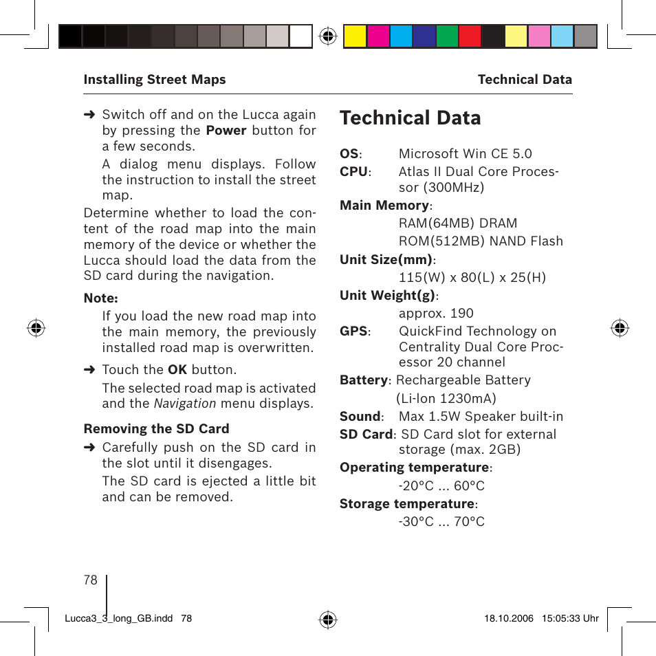 Technical data | Blaupunkt TRAVELPILOT LUCCA 3.3 User Manual | Page 78 / 88