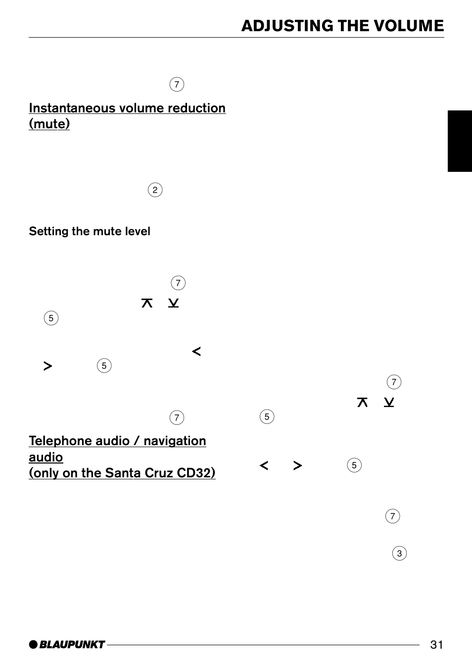 Adjusting the volume, Instantaneous volume reduction (mute) | Blaupunkt Alicante CD32 User Manual | Page 10 / 25