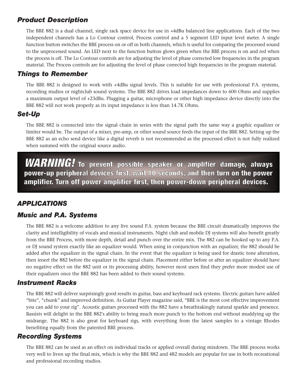 Wwa ar rn niin ng | BBE Sonic Maximizer BBE 882 User Manual | Page 4 / 20