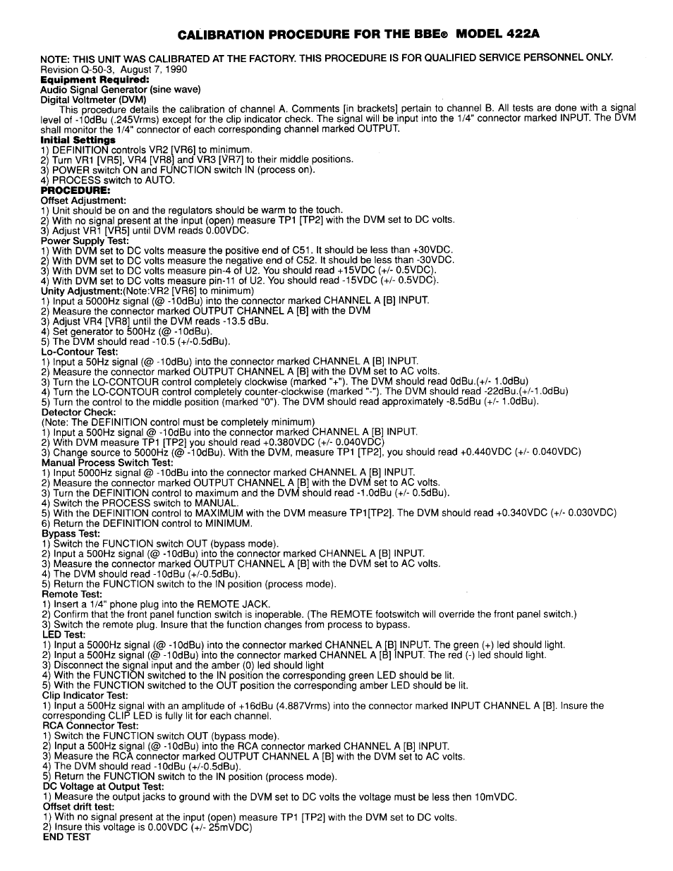 Procedure | BBE Sonic Maximizer BBE 422A User Manual | Page 15 / 21