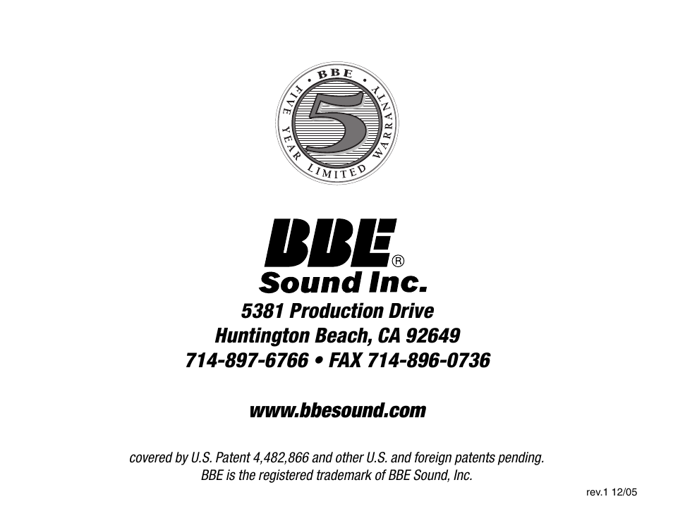 BBE Boosta Grande User Manual | Page 12 / 12