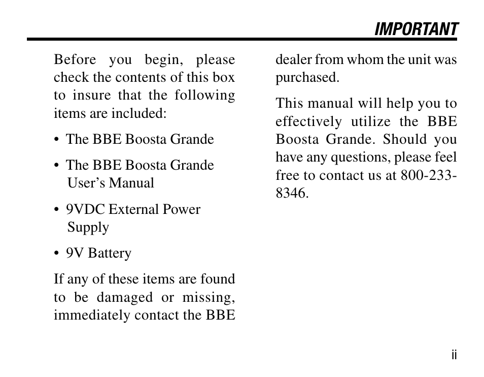 Important | BBE Boosta Grande User Manual | Page 3 / 12