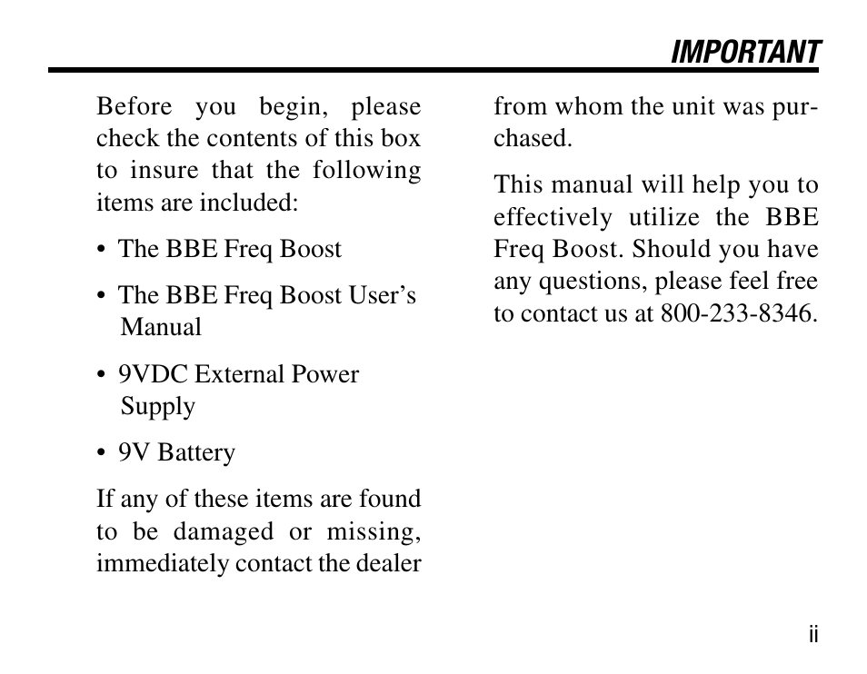 Important | BBE Freq Boost User Manual | Page 3 / 12