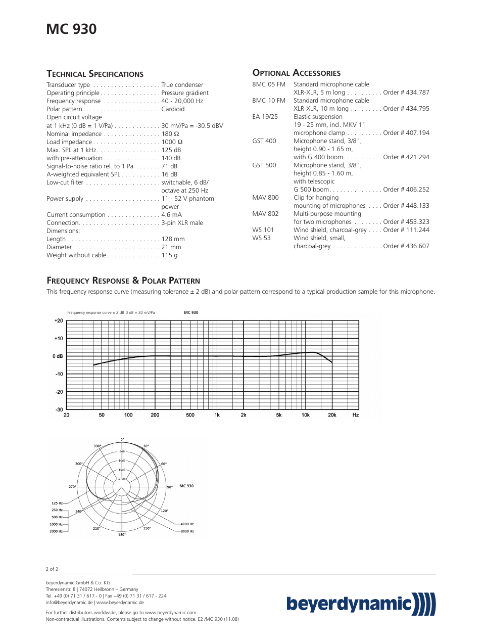 Mc 930 | Beyerdynamic MC 930 User Manual | Page 2 / 2