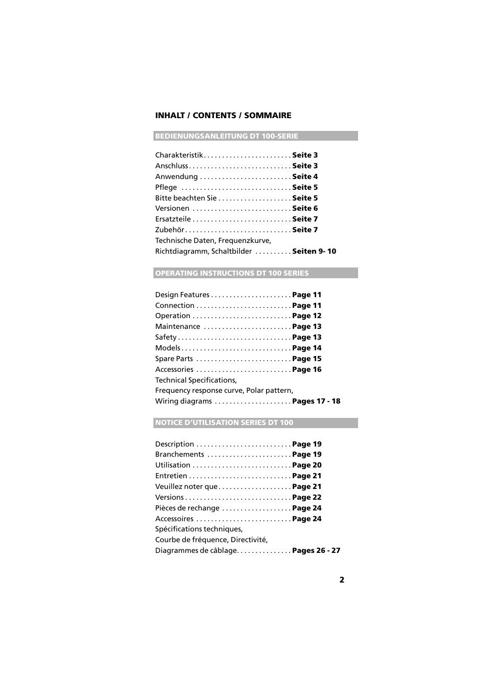Inhalt / contents / sommaire | Beyerdynamic DT 109 User Manual | Page 2 / 28