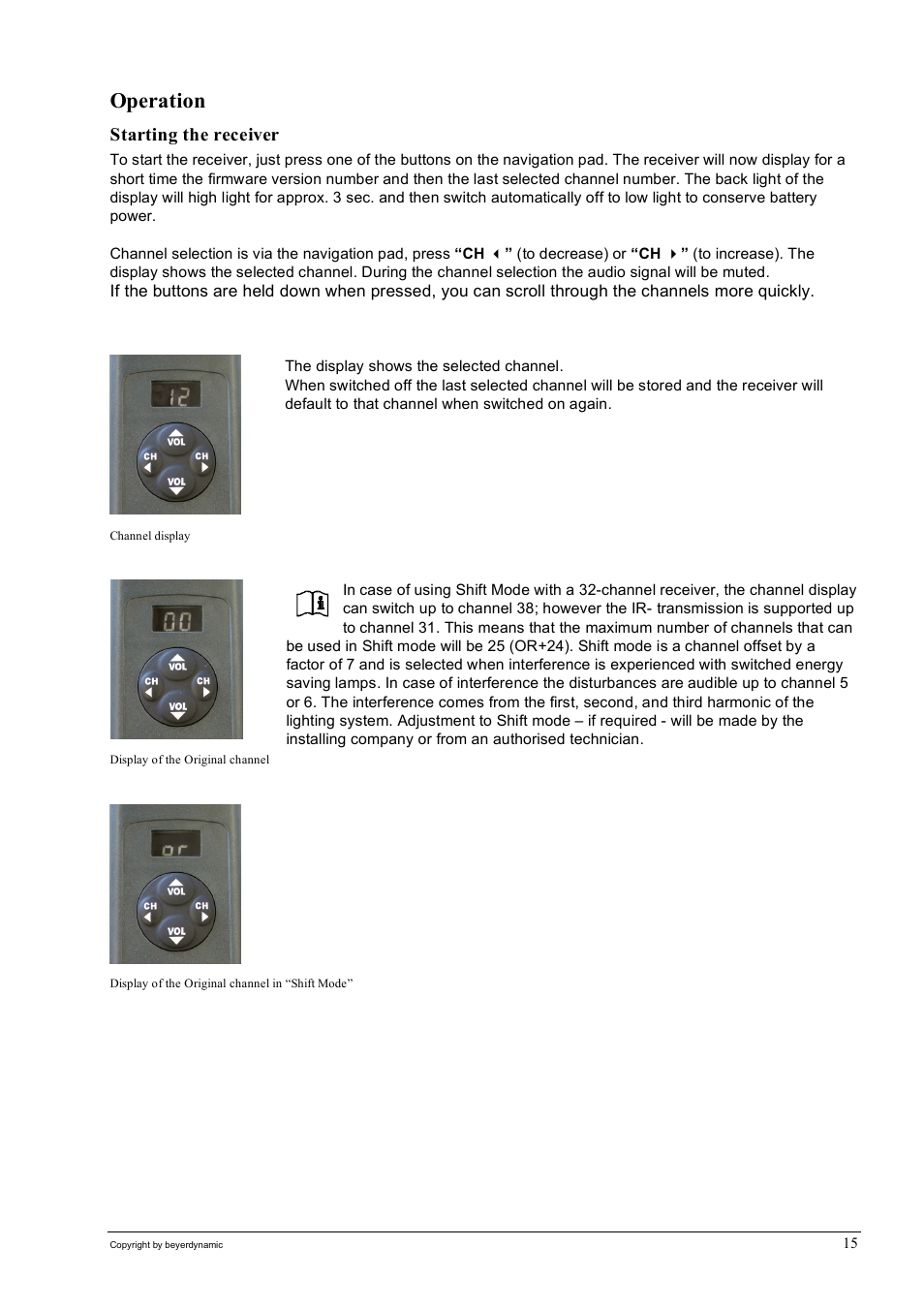 Operation, Starting the receiver | Beyerdynamic SIR 320 User Manual | Page 15 / 28
