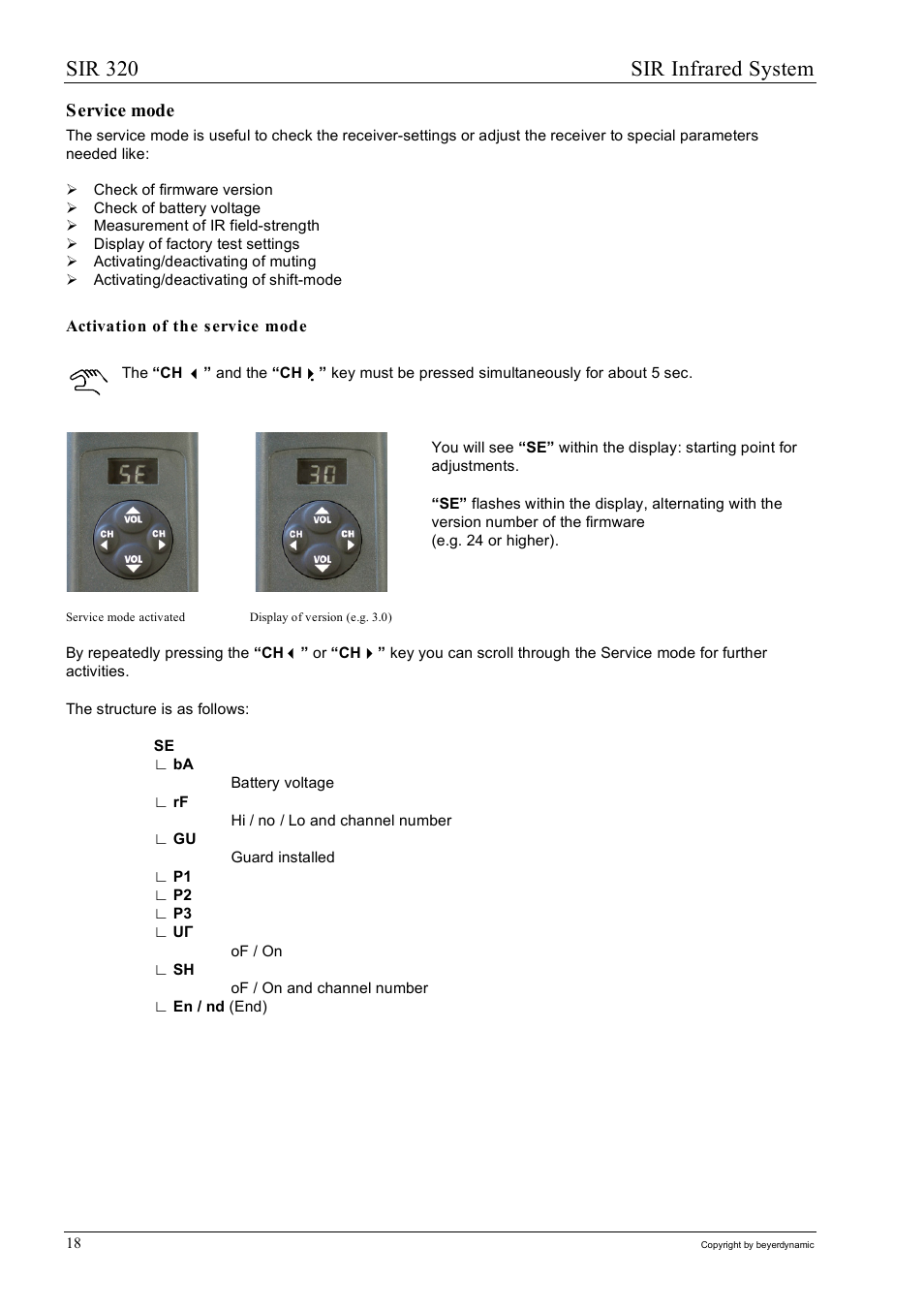 Sir 320 sir infrared system, Service mode | Beyerdynamic SIR 320 User Manual | Page 18 / 28
