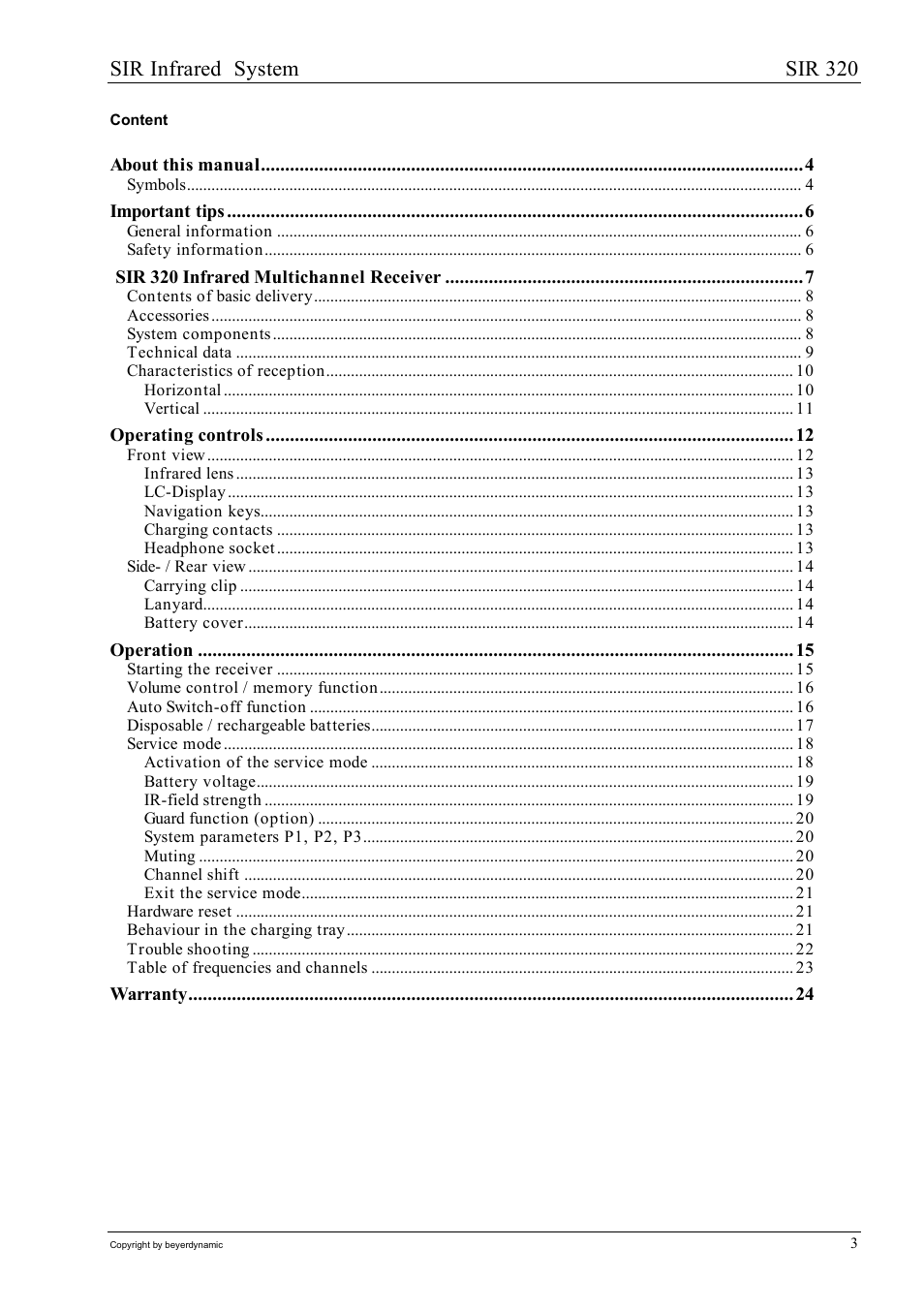 Sir infrared system sir 320 | Beyerdynamic SIR 320 User Manual | Page 3 / 28