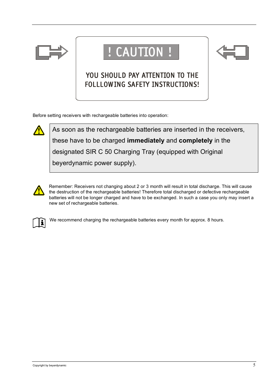 Caution | Beyerdynamic SIR 320 User Manual | Page 5 / 28