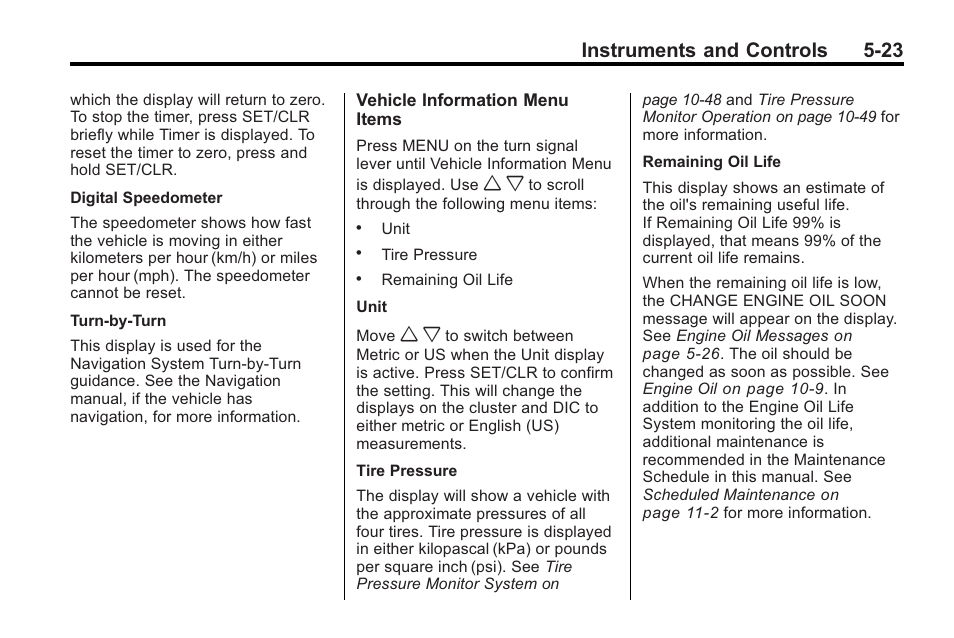 Instruments and controls 5-23 | Buick 2011 Regal User Manual | Page 125 / 360
