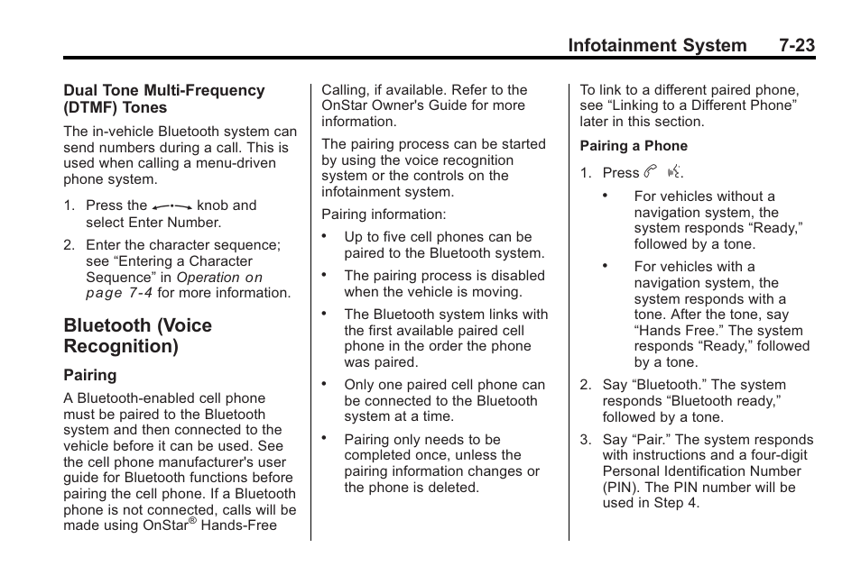 Bluetooth (voice recognition), Bluetooth (voice, Recognition) -23 | Stations, Infotainment system 7-23 | Buick 2011 Regal User Manual | Page 165 / 360