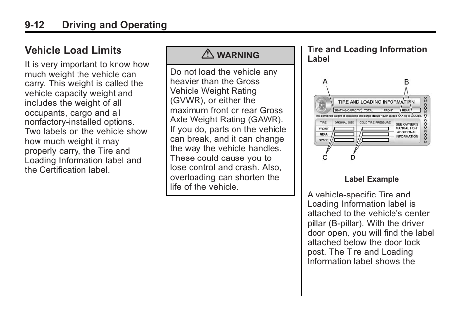 Vehicle load limits, Vehicle load limits -12, Hill | Buick 2011 Regal User Manual | Page 200 / 360