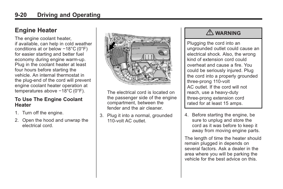 Engine heater, Engine heater -20 | Buick 2011 Regal User Manual | Page 208 / 360