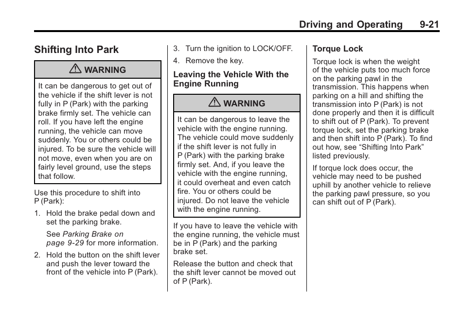 Shifting into park, Shifting into park -21, Cruise | Buick 2011 Regal User Manual | Page 209 / 360