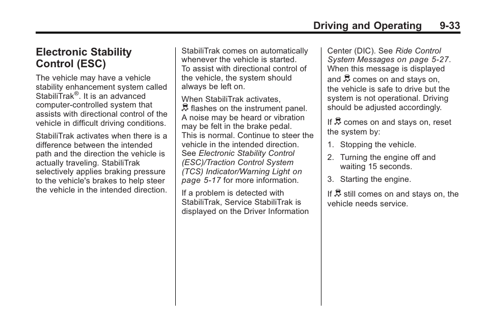 Electronic stability control (esc), Electronic stability, Control (esc) -33 | Driving and operating 9-33 | Buick 2011 Regal User Manual | Page 221 / 360