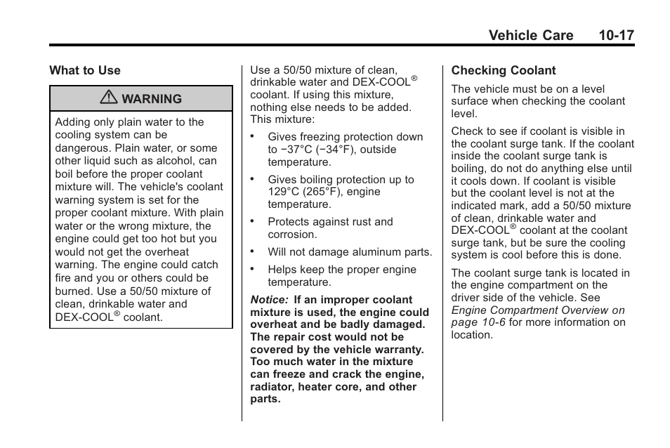 Vehicle care 10-17 | Buick 2011 Regal User Manual | Page 253 / 360