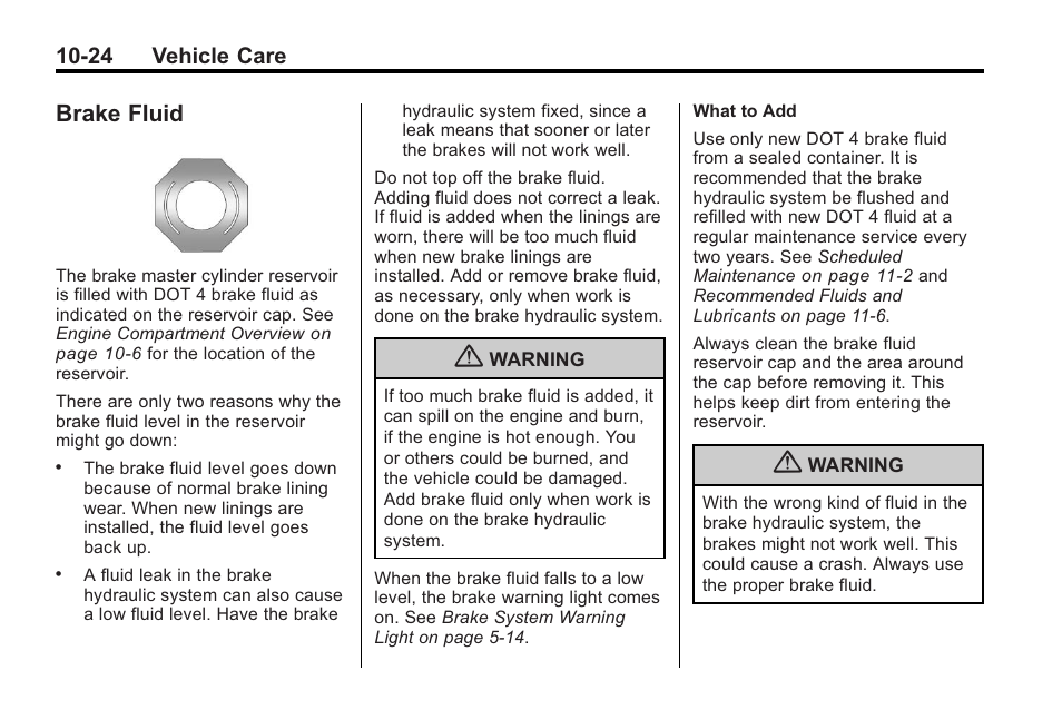 Brake fluid, Brake fluid -24 | Buick 2011 Regal User Manual | Page 260 / 360