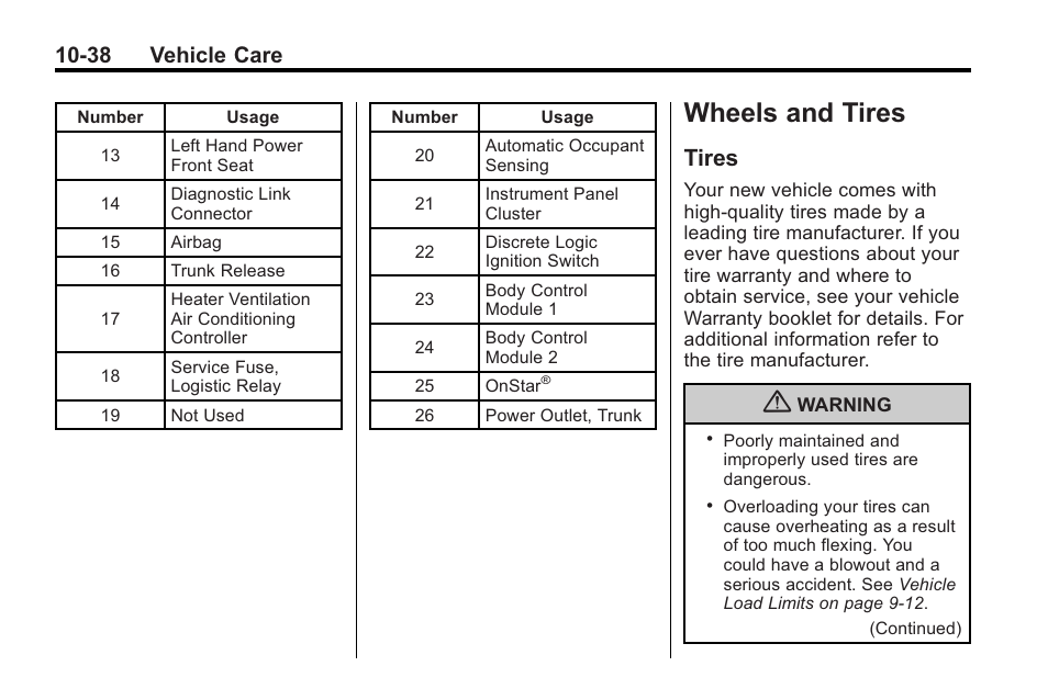 Wheels and tires, Tires, Wheels and tires -38 | Tires -38, 38 vehicle care | Buick 2011 Regal User Manual | Page 274 / 360