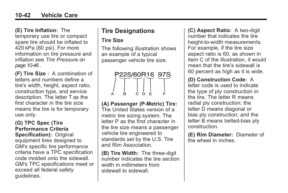 Tire designations, Tire designations -42 | Buick 2011 Regal User Manual | Page 278 / 360