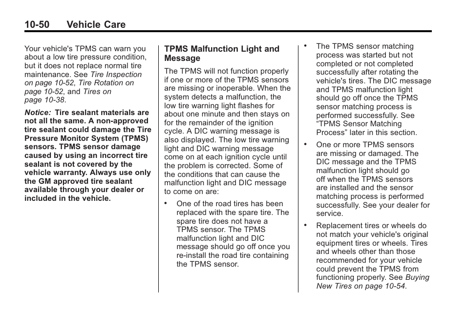 50 vehicle care | Buick 2011 Regal User Manual | Page 286 / 360