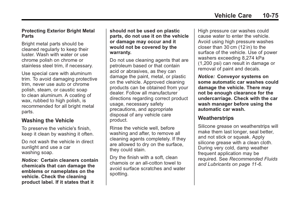 Vehicle care 10-75 | Buick 2011 Regal User Manual | Page 311 / 360