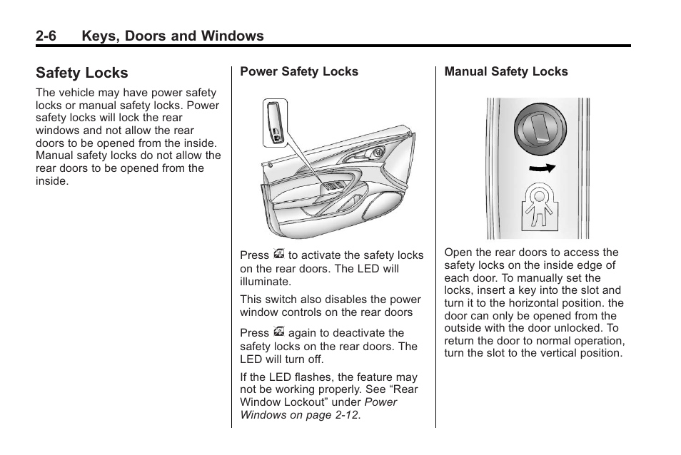 Safety locks, Safety locks -6 | Buick 2011 Regal User Manual | Page 32 / 360
