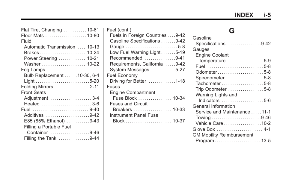 Index_g, Index i-5 | Buick 2011 Regal User Manual | Page 353 / 360